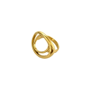 Minimalist double-layered gold plated stainless steel ring with a crossover design