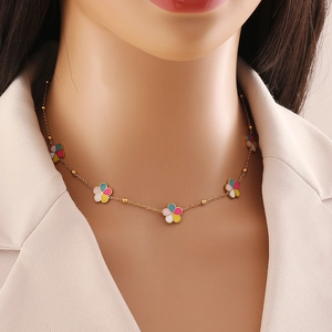 Flower Necklace Bracelet Earrings Ring Stainless Steel Enamel Colorful Floral Jewelry Women Gold Plated Fashion Jewelry