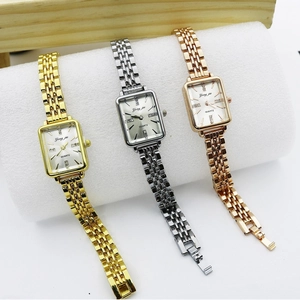 Elegant square dial quartz watches in gold, silver, and rose gold with alloy link band