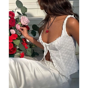 Caraco vintage en dentelle florale pour femme avec lacets sur le devant et style champêtre