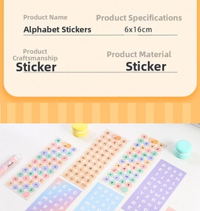 Detail of multi-color alphabet sticker sheets with dimensions 6x16cm for DIY journaling