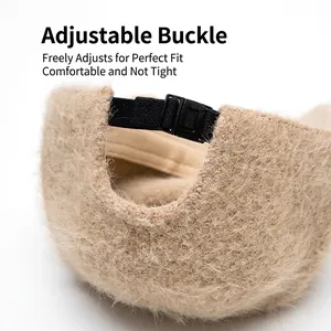 Fuzzy apricot knit baseball cap with adjustable rear plastic buckle for custom fit