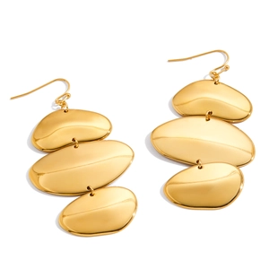Boucles d'oreilles pendantes géométriques dorées à trois niveaux en acier inoxydable poli