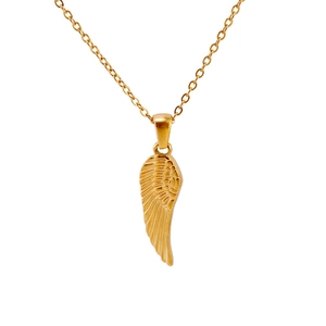 Minimalist 18K gold plated stainless steel necklace with detailed angel wing pendant