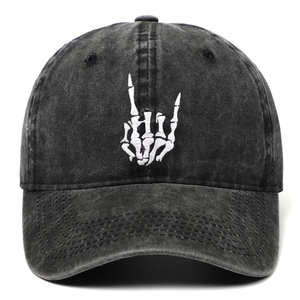 Casquette De Baseball En Coton Lavé Broderie Main Squelette Rock Streetwear Chapeau Soleil Réglable Hommes Femmes