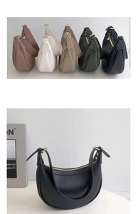 Close-up of hobo shoulder bags in five colors with matte leather texture detail
