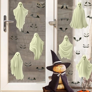 Luminous Halloween ghost and bat window stickers set for indoor spooky festive decoration