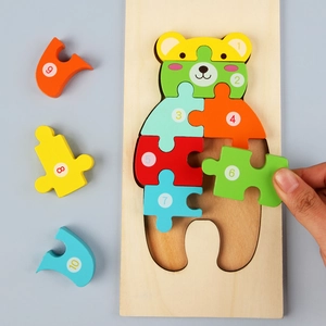 Educational 3D wooden bear puzzle for kids with numbered colorful stacking blocks