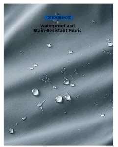 Vue macro du tissu en coton mélangé imperméable avec gouttes sur la veste softshell
