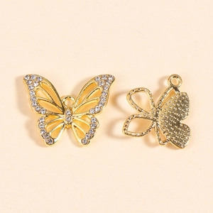 Golden butterfly rhinestone pendant DIY jewelry accessory showing front and back views