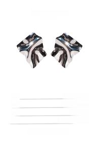 Detail view of irregular pleated earrings showing 3.7x3.5cm size and 925 silver needle