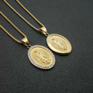 Collana Con Pendente Vergine Maria In Acciaio Inossidabile Al Titanio Placcato Oro Hip Hop Gioielli Religiosi