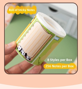 Detail of cute panda cartoon roll sticky notes featuring 8 styles and 256 sheets