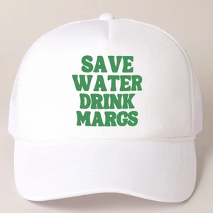 Save Water Drink Margs Trucker Hat Mesh Baseball Cap Adjustable Retro Summer Sun Protection Unisex Polyester