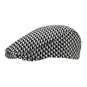 British style vintage flat cap featuring black and white geometric triangle patterns