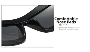 Détail des plaquettes de nez intégrées confortables sur lunettes de soleil futuristes