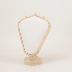 Detail view of a luxury velvet necklace display stand with premium solid wood frame