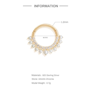 Technical specs of 925 sterling silver hinged ring with pearls and AAAAA zirconias
