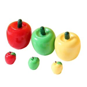 Realistic resin miniature apple ornaments in red green and yellow colors set of six