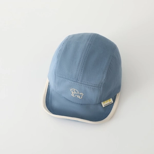 Vista dall'alto del cappellino da baseball per neonati blu nebbia con ricamo a cucciolo