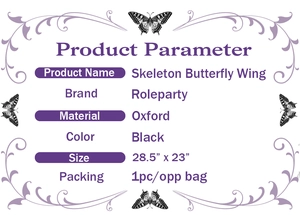 Detailed size specifications for the black oxford skeleton butterfly wings costume