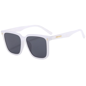Oversized white marble pattern sunglasses with black lenses and gold metal temples