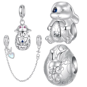 Pendentifs lapin et œuf de Pâques en argent 925 avec zircons pour bracelet DIY