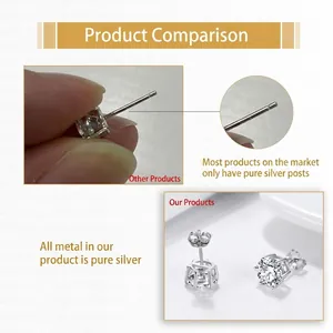 Classic S925 sterling silver stud earrings with 8mm round six-prong brilliant cubic zirconia