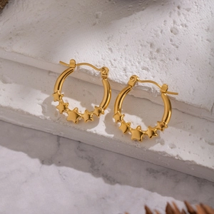 Elegant 18K gold plated stainless steel hoop earrings featuring small star charms