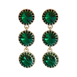 Boucles d'oreilles vintage en or avec trois pierres rondes vert émeraude de luxe