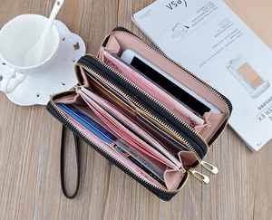 Women long double zipper wallet fashion crocodile pattern clutch bag large capacity phone purse