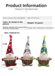 Detailed view of handmade Christmas gnome candy baskets with bamboo base and knitted hats