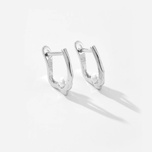 S925 sterling silver pearl hoop earrings with irregular design and high polish finish