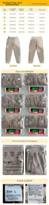 Men's waffle joggers size chart and washing instructions in centimeters and inches