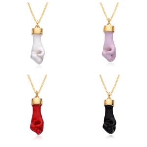 Western Fashion Mano Figa Fist Pendant Necklace For Women Gold Plated Copper Colorful Amulet Amulet Necklace Jewelry Gift