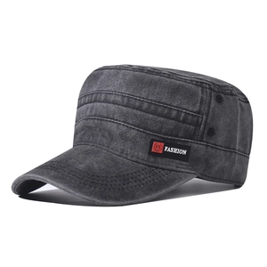 Casquette de Cadet en Coton Lavé Vintage pour Hommes Femmes Chapeau Militaire Plat Réglable Étiquette de Mode Chapeau de Soleil