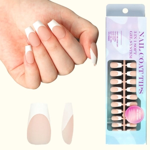 3 in 1 soft gel French press-on nails in sweet pink with white tips and packaging