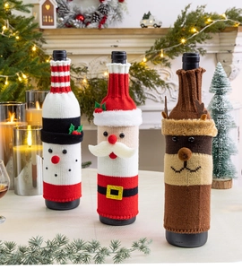 Copribottiglie di vino in maglia con motivi di Babbo Natale, pupazzo di neve e alce