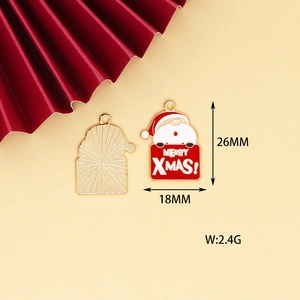 Detail view of Santa Claus alloy charm with Merry Xmas text and 18x26mm dimensions