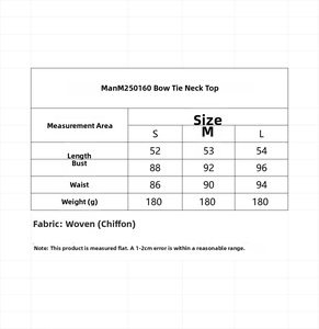 Größentabelle für Damen-Neckholder-Top mit Schleife, Maße für S, M und L in cm