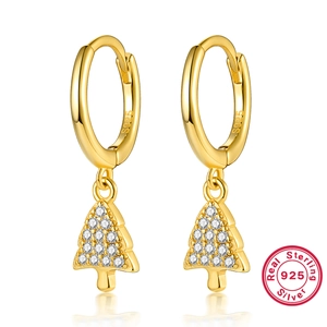 925 sterling silver gold plated Christmas tree earrings with sparkling zircon stones