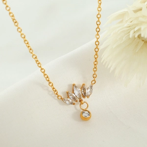 French style 18K gold plated titanium necklace with sparkling zircon crystal pendant
