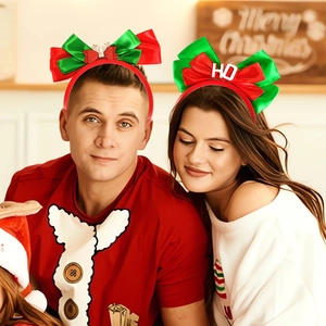 Christmas bow headbands set with Merry Christmas theme in red and green for party decor