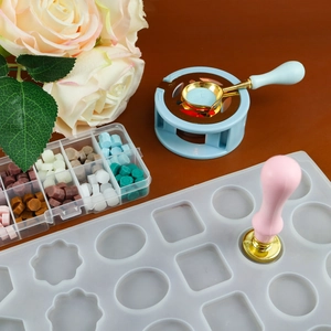 DIY wax seal kit with silicone mold, melting furnace, and colorful wax beads for craft work