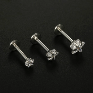 316L stainless steel star labret piercing with clear zircon in three different sizes