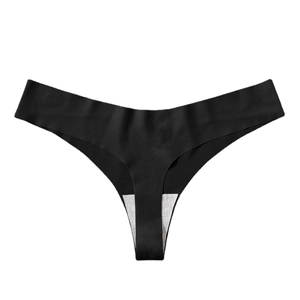 Seamless black sports thong with high elasticity and cotton crotch for fitness