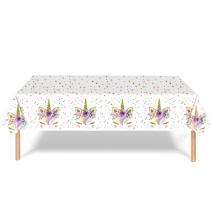 Rainbow unicorn party tablecloth with star patterns for kids birthday celebration