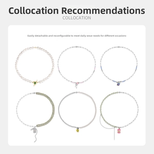 Six DIY S925 sterling silver necklaces featuring pearls, metal chains, and colorful pendants