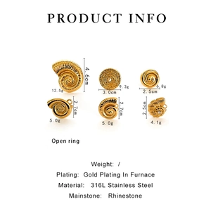 Detailed size and weight chart for gold-plated conch-shaped stainless steel jewelry