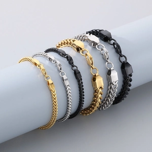 Cuban link stainless steel bracelets in gold, silver, and black finish for men and women